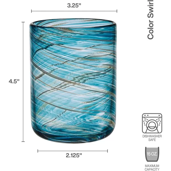 Mikasa Color Swirl Rocks Double Old Fashioned Glasses, Set of 4, Blue
