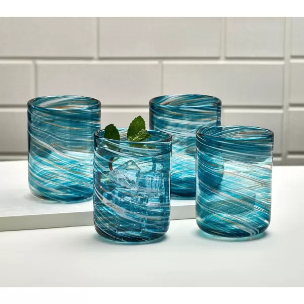 Mikasa Color Swirl Rocks Double Old Fashioned Glasses, Set of 4, Blue