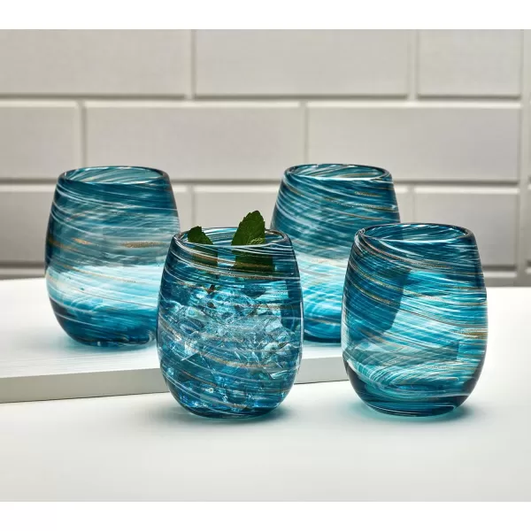 Mikasa Color Swirl Rocks Double Old Fashioned Glasses, Set of 4, Blue