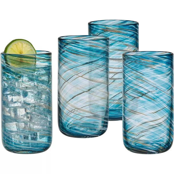 Mikasa Color Swirl Rocks Double Old Fashioned Glasses, Set of 4, Blue
