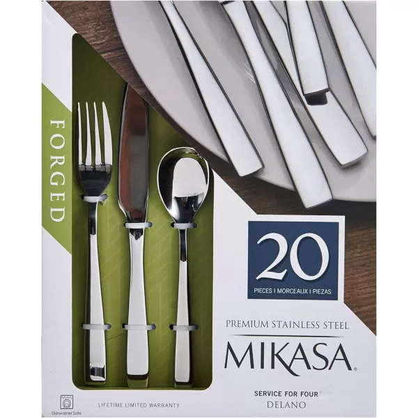 Mikasa Delano Black Satin 20-Piece Stainless Steel Flatware Set, Service for 4