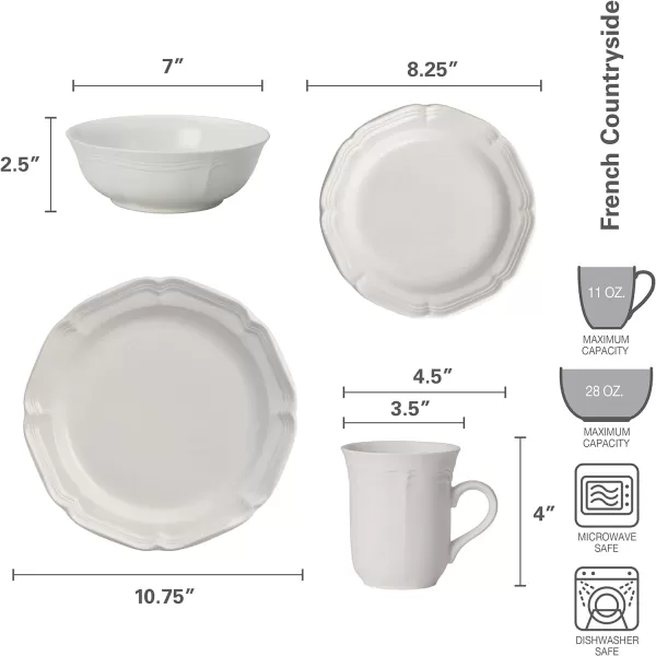 Mikasa French Countryside 16-Piece Dinnerware Set, Service for 4,White