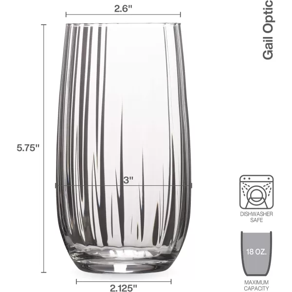 Mikasa Gail Optic Set of 4 Highball Tumbler Cups, 4 Count , Clear