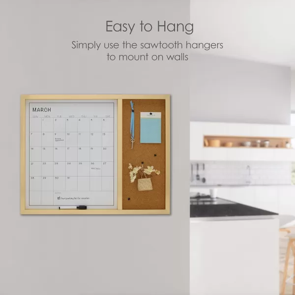 Mikasa Gold Framed Calendar White Cork Board Combo, Includes 5 Tacks and 1 Marker, 24x19
