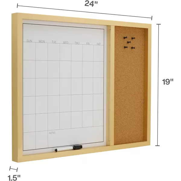 Mikasa Gold Framed Calendar White Cork Board Combo, Includes 5 Tacks and 1 Marker, 24x19