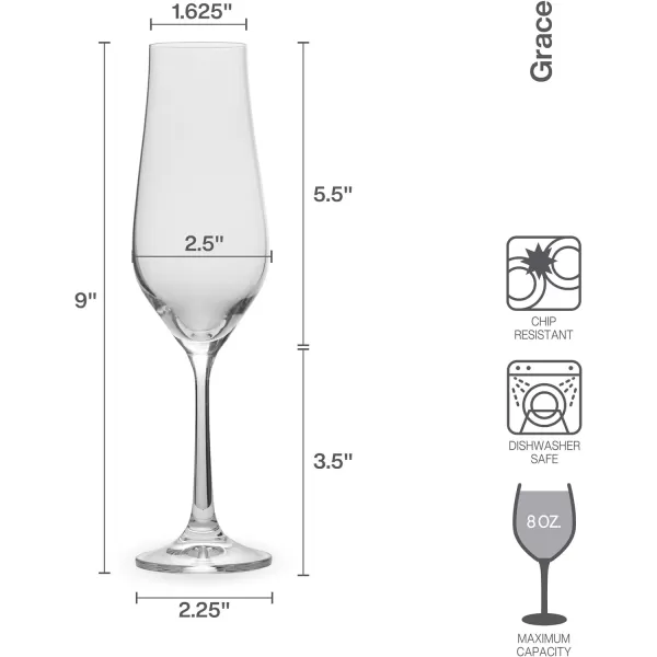 Mikasa Grace Set of 4 Champagne Flutes, 8-Ounce, Clear