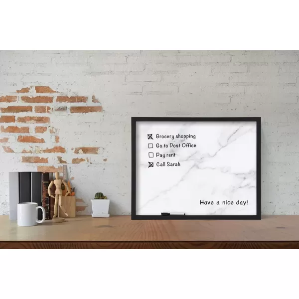 Mikasa Home Accents Marble White Board with Dry Erase Pen for Home Office, Dorm Room, Bedroom, Kitchen, Classroom, 21 x 17 Inch, Black