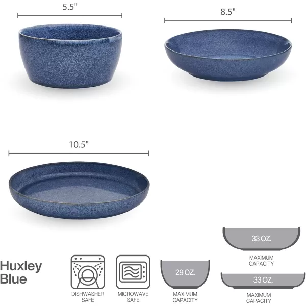 Mikasa Huxley 9 Piece Dinnerware Bowl Set, Service for 3, Blue