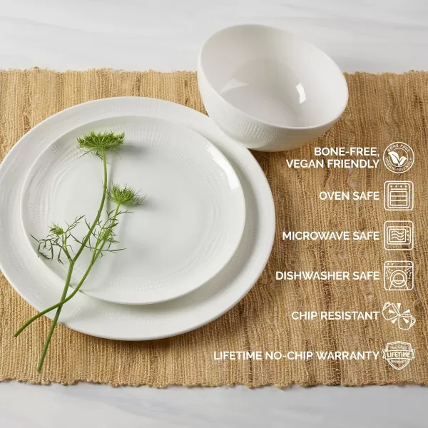 Mikasa Kamryn Vegan Bone Chip Resistant 12 Piece Dinnerware Set, White, Service for 4