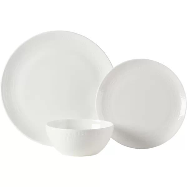 Mikasa Kamryn Vegan Bone Chip Resistant 12 Piece Dinnerware Set, White, Service for 4