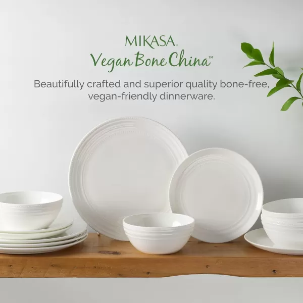 Mikasa Kamryn Vegan Bone Chip Resistant 12 Piece Dinnerware Set, White, Service for 4