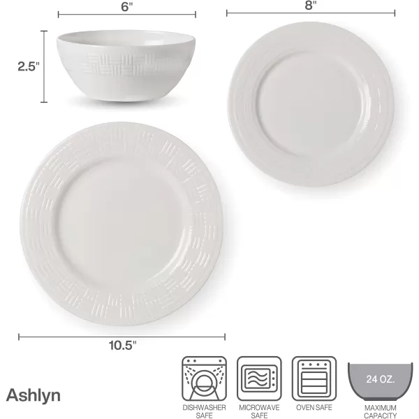 Mikasa Kamryn Vegan Bone Chip Resistant 12 Piece Dinnerware Set, White, Service for 4