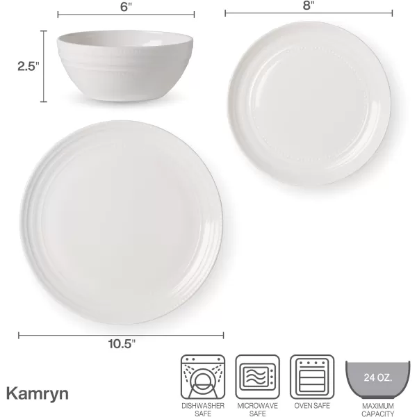 Mikasa Kamryn Vegan Bone Chip Resistant 12 Piece Dinnerware Set, White, Service for 4