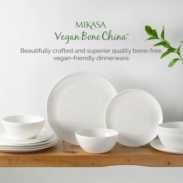 Mikasa Kamryn Vegan Bone Chip Resistant 12 Piece Dinnerware Set, White, Service for 4
