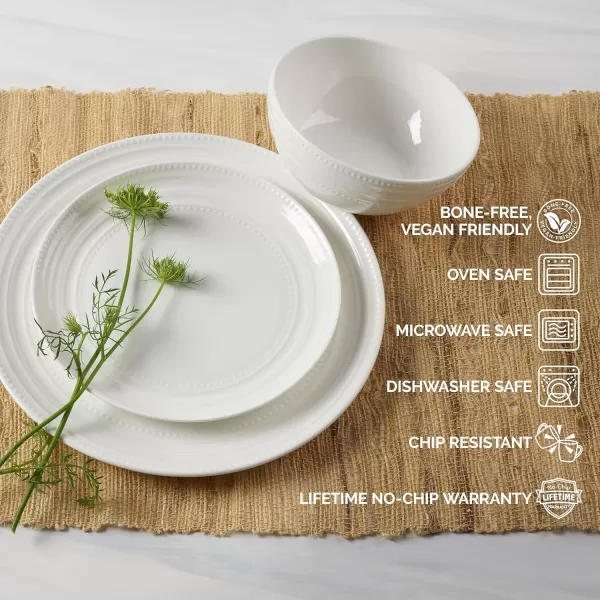Mikasa Kamryn Vegan Bone Chip Resistant 12 Piece Dinnerware Set, White, Service for 4