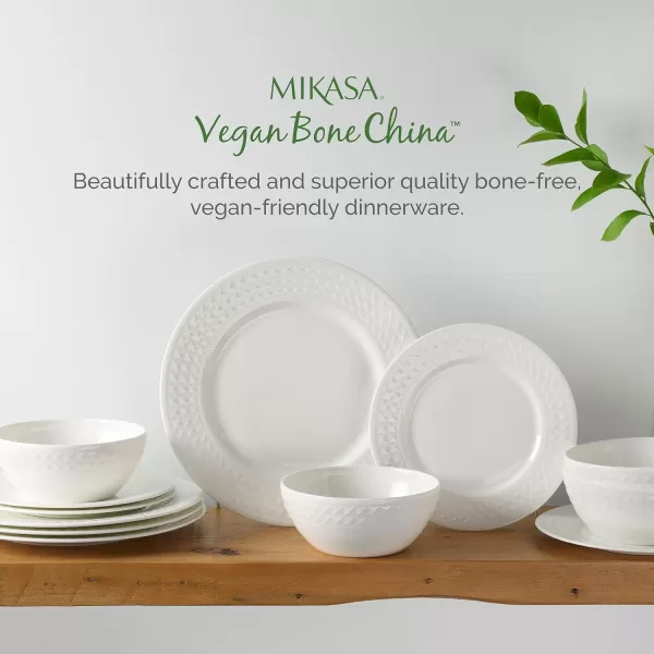 Mikasa Kamryn Vegan Bone Chip Resistant 12 Piece Dinnerware Set, White, Service for 4