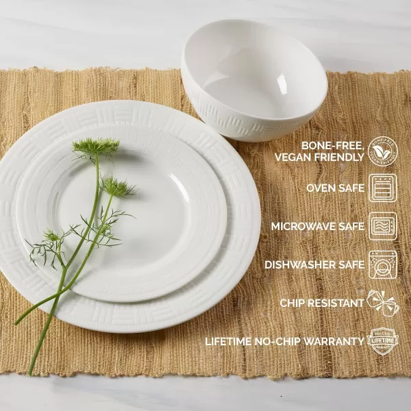 Mikasa Kamryn Vegan Bone Chip Resistant 12 Piece Dinnerware Set, White, Service for 4