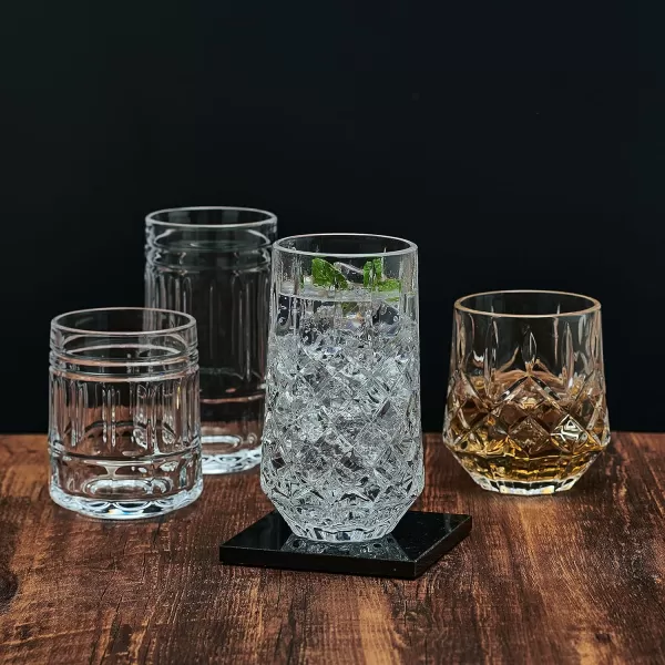 Mikasa Lawrence Double Old Fashioned Whiskey Glasses, Set of 4, Clear