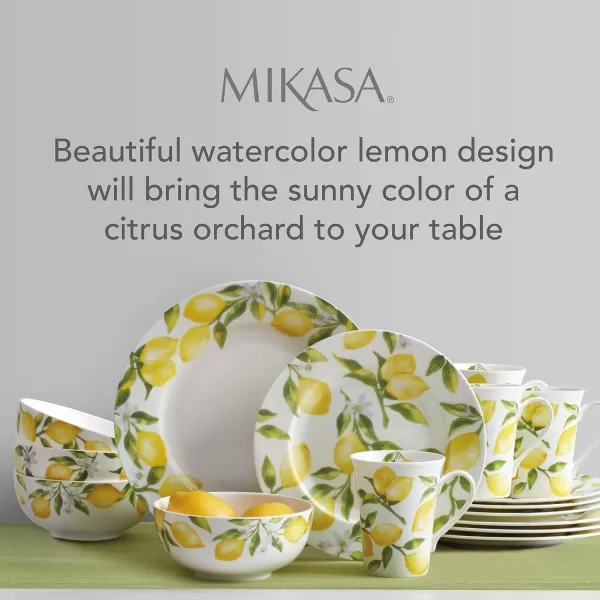 Mikasa Lemons Oval Bone China Lightweight Chip Resistant Serving Platter, 14-Inch, Multicolor