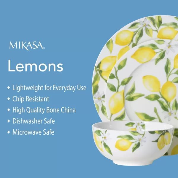 Mikasa Lemons Oval Bone China Lightweight Chip Resistant Serving Platter, 14-Inch, Multicolor