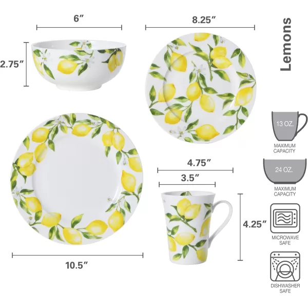 Mikasa Lemons Oval Bone China Lightweight Chip Resistant Serving Platter, 14-Inch, Multicolor