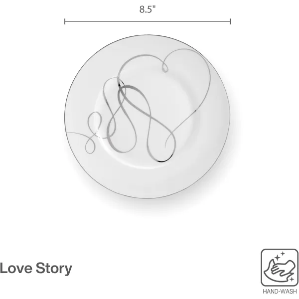 Mikasa Love Story Platinum Banded Teacup and Saucer Set, Set of 4, 9.6-Ounce, White