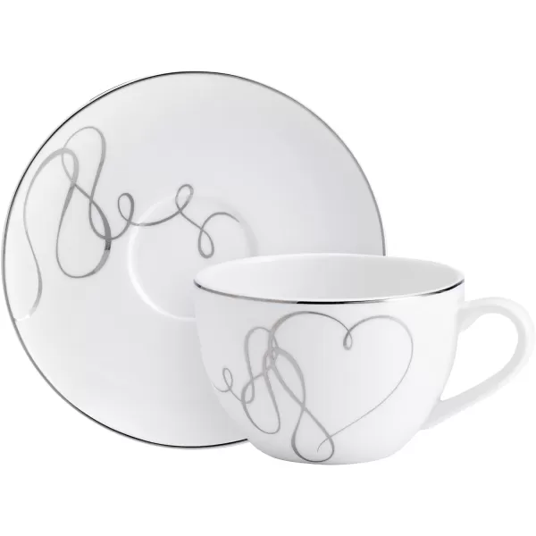 Mikasa Love Story Platinum Banded Teacup and Saucer Set, Set of 4, 9.6-Ounce, White