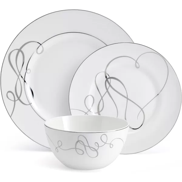 Mikasa Love Story Platinum Banded Teacup and Saucer Set, Set of 4, 9.6-Ounce, White