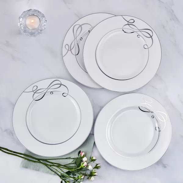 Mikasa Love Story Platinum Banded Teacup and Saucer Set, Set of 4, 9.6-Ounce, White