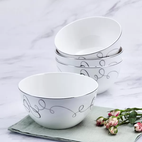 Mikasa Love Story Platinum Banded Teacup and Saucer Set, Set of 4, 9.6-Ounce, White