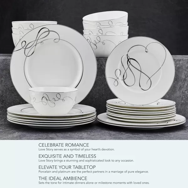 Mikasa Love Story Platinum Banded Teacup and Saucer Set, Set of 4, 9.6-Ounce, White
