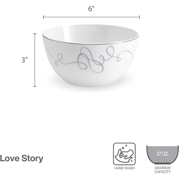 Mikasa Love Story Platinum Banded Teacup and Saucer Set, Set of 4, 9.6-Ounce, White