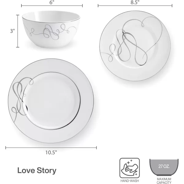 Mikasa Love Story Platinum Banded Teacup and Saucer Set, Set of 4, 9.6-Ounce, White