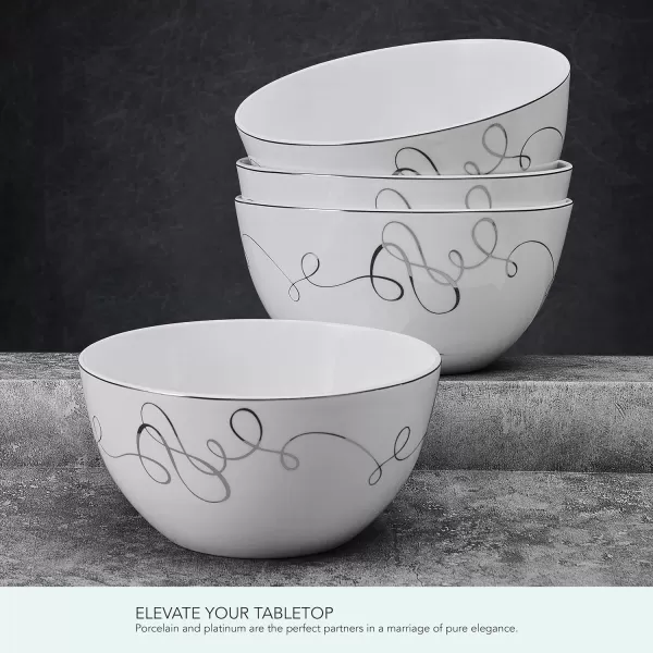 Mikasa Love Story Platinum Banded Teacup and Saucer Set, Set of 4, 9.6-Ounce, White