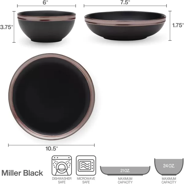 Mikasa Miller 12 Piece Dinnerware Set, Service for 4, Black