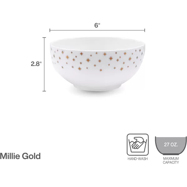 Mikasa Millie Gold Metallic Set of 4 All Purpose Bowls, 6 Inch