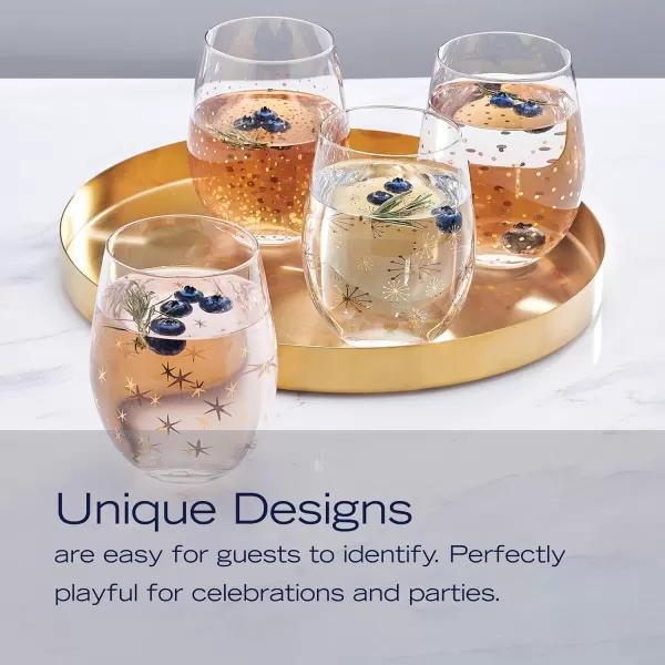 Mikasa Party Stemless Wine, Set of 4, 18 ounce, Gold/Silver