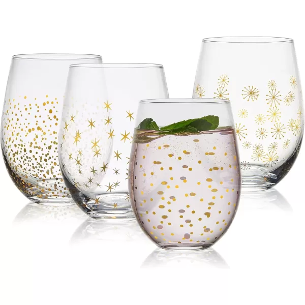 Mikasa Party Stemless Wine, Set of 4, 18 ounce, Gold/Silver