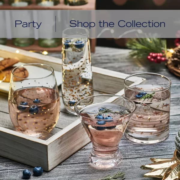 Mikasa Party Stemless Wine, Set of 4, 18 ounce, Gold/Silver