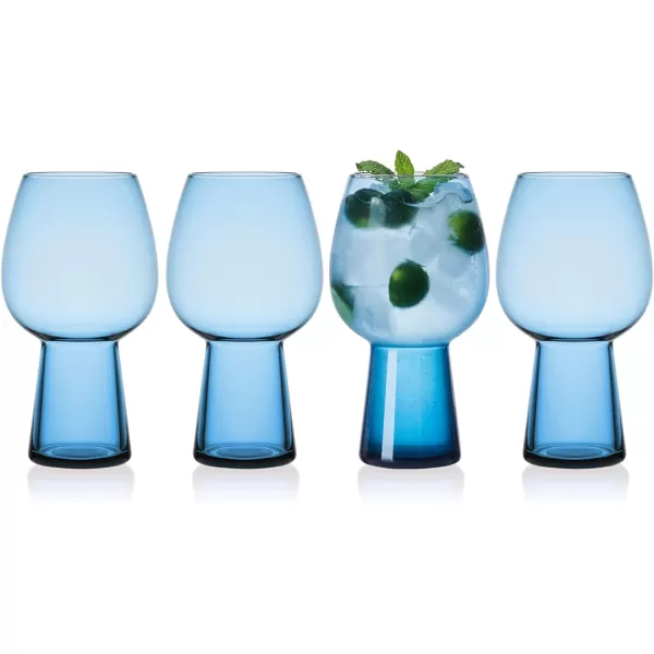 Mikasa Phoebe Goblet Beer Beverage Glass, Set of 4, Blue
