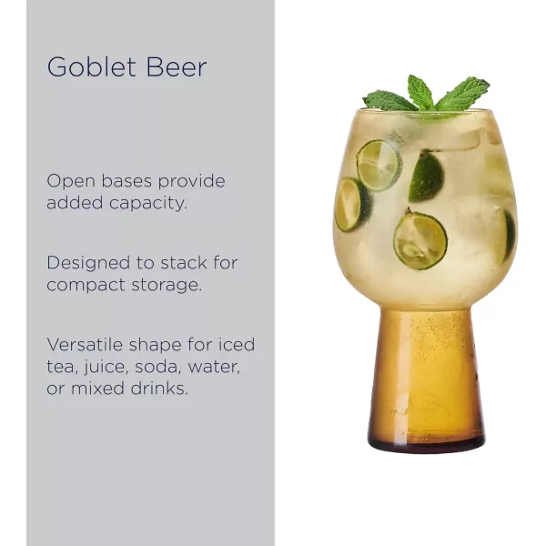 Mikasa Phoebe Goblet Beer Beverage Glass, Set of 4, Blue