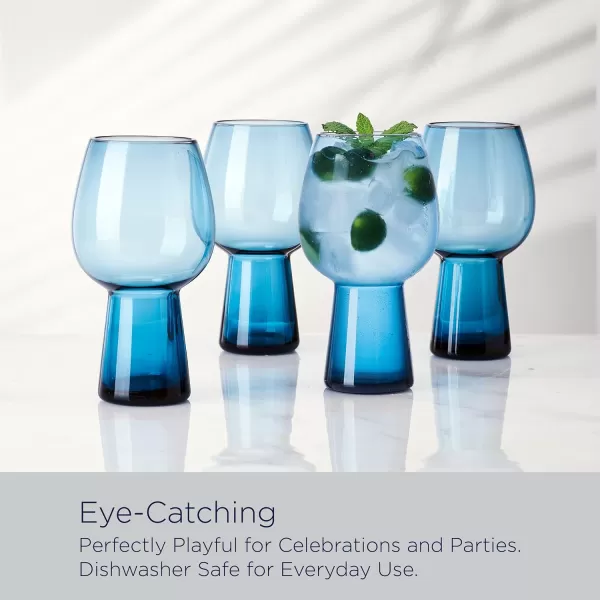 Mikasa Phoebe Goblet Beer Beverage Glass, Set of 4, Blue