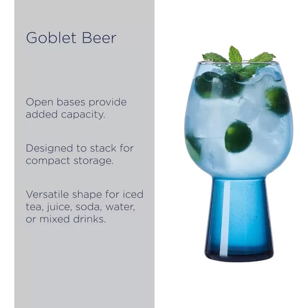 Mikasa Phoebe Goblet Beer Beverage Glass, Set of 4, Blue