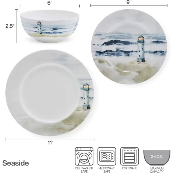 Mikasa Seaside Coastal Bone China Lightweight Chip Resistant 12 Piece Dinnerware Set, Service for 4