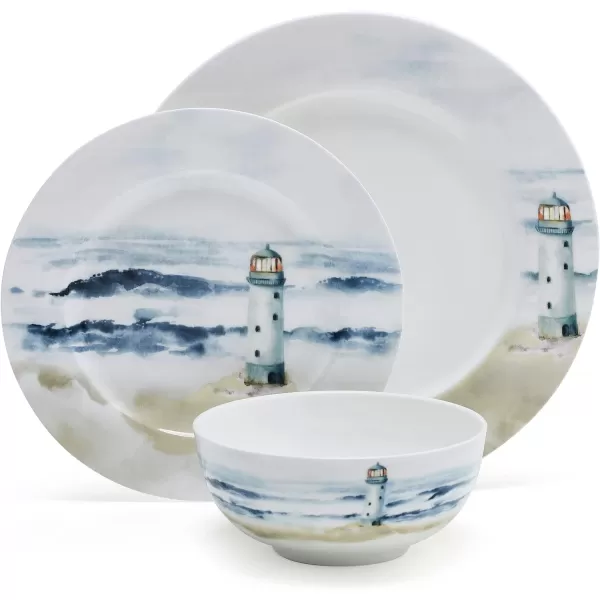 Mikasa Seaside Coastal Bone China Lightweight Chip Resistant 12 Piece Dinnerware Set, Service for 4