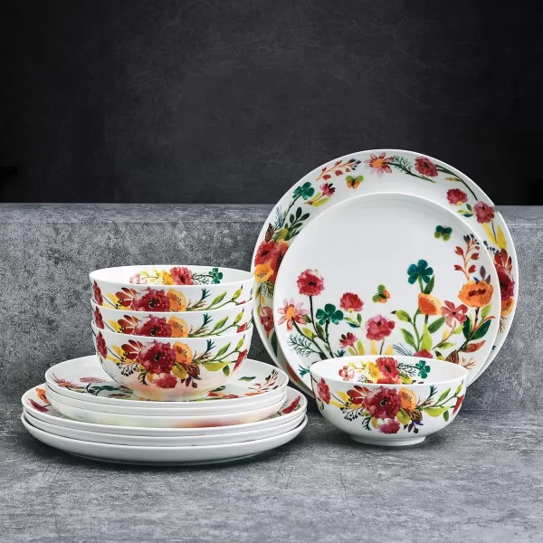 Mikasa Seaside Coastal Bone China Lightweight Chip Resistant 12 Piece Dinnerware Set, Service for 4