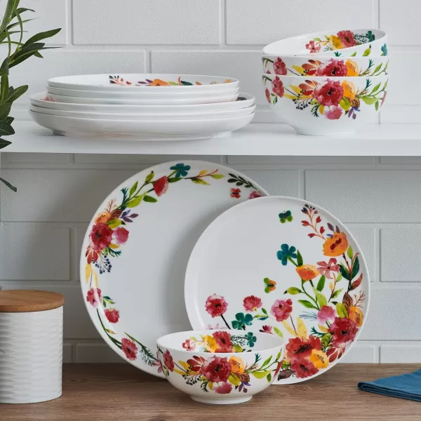 Mikasa Seaside Coastal Bone China Lightweight Chip Resistant 12 Piece Dinnerware Set, Service for 4