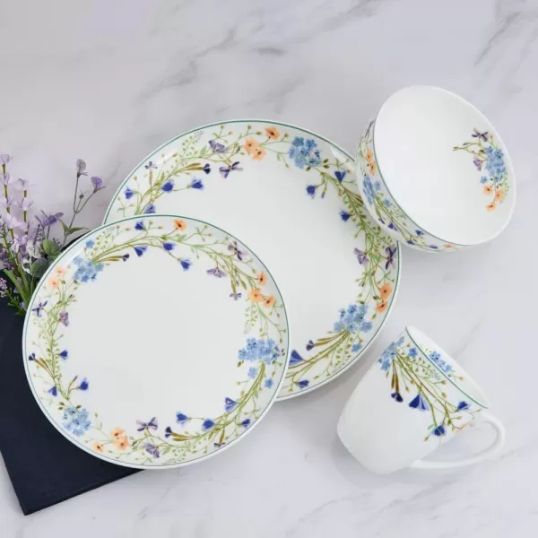 Mikasa Seaside Coastal Bone China Lightweight Chip Resistant 12 Piece Dinnerware Set, Service for 4