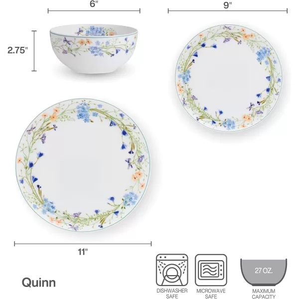 Mikasa Seaside Coastal Bone China Lightweight Chip Resistant 12 Piece Dinnerware Set, Service for 4