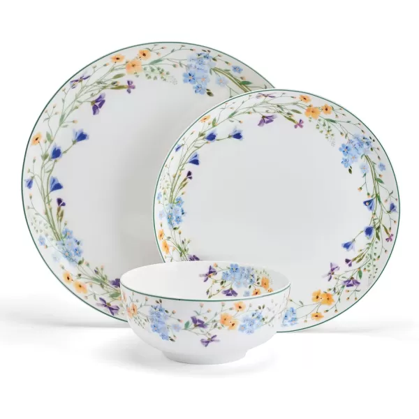 Mikasa Seaside Coastal Bone China Lightweight Chip Resistant 12 Piece Dinnerware Set, Service for 4